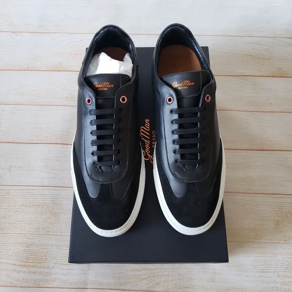 Good Man Brand Legend Court Nappa Italy Leather Suede Black Sneakers Size 10
